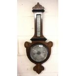 An Edwardian inlaid mahogany barometer and thermometer, H. 84cm.