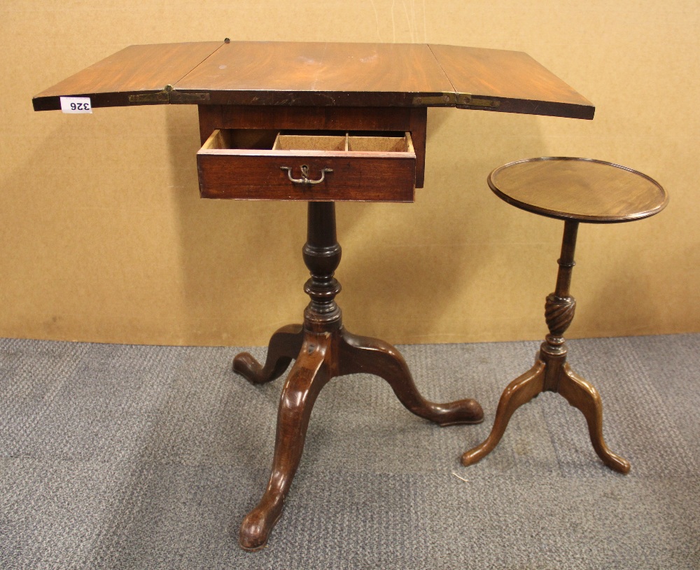 A Georgian fold out single drawer pedestal table, closed W. 36cm, together with a mahogany wine - Image 2 of 2