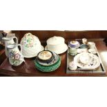 Two Victorian Stilton cheese dishes, a pair of Victorian jugs and other items.