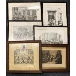 A group of six framed historical prints, frame size 40 x 50cm.