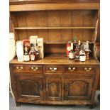 An 18th Century oak dresser, W. 144cm, H. 182cm.