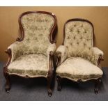 A pair of 19th Century button backed mahogany armchairs.