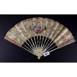 A 19th Century Chinese carved ivory and hand painted silk fan, L. 27cm.