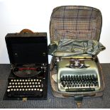 Two vintage portable typewriters.