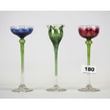 Three very fine Venetian glasses, H. 16cm.