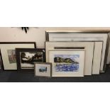 A group of framed watercolours and prints, including a pair of limited editions 70/150 and 42/150 by