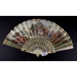 A 19th Century hand painted ivory fan, L. 27cm.