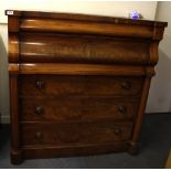 A large 19th Century mahogany veneered chest of drawers, W. 123cm, H. 128cm. Condition: slight