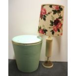 A 1960's padded linen box, H. 47cm, and table lamp, H. 93cm.