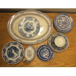 A quantity of 19th Century and other blue and white porcelain.