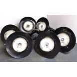 A superb set of six large Industrial outdoor wall lights with cast iron brackets and original