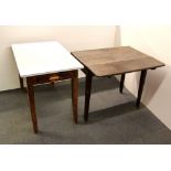 A Victorian mahogany drop leaf table and a useful 1960's Formica topped table.