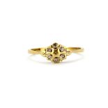 A 9ct yellow gold diamond set cluster ring, (M.5).
