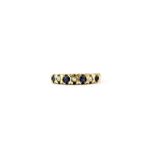 A 9ct yellow gold sapphire and diamond set half eternity ring, (N).