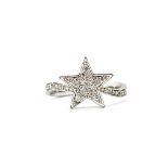 An 18ct white gold diamond set star shaped crossover ring, (N).