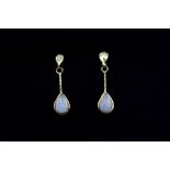 A pair of 9ct yellow gold marquise cut opal set drop earrings, L. 2.2cm.