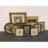 A quantity of framed embroideries, largest 32 x 41cm.