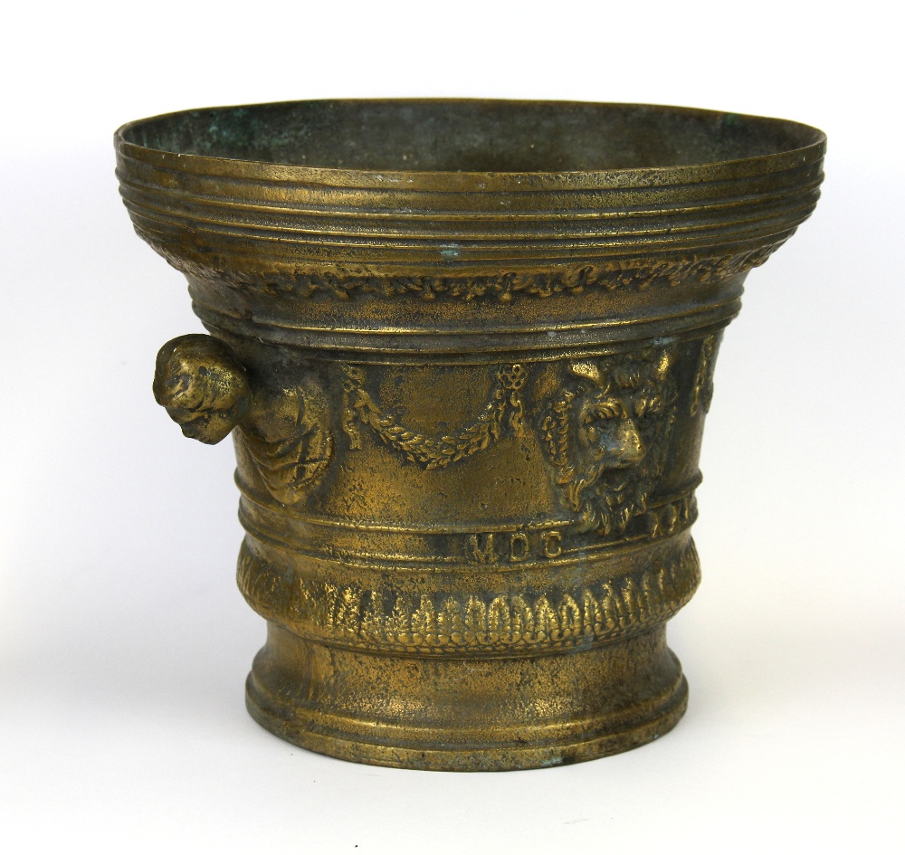 A large early continental bronze mortar, H. 21cm, D. 25cm. - Image 2 of 2