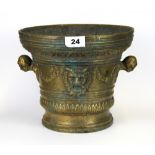 A large early continental bronze mortar, H. 21cm, D. 25cm.