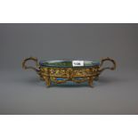 A 19th Century French ormolu mounted glass dish, L. 30cm.