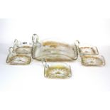 An unusual 19th Century continental cut and gilt glass fruit bowl with 5 accompanying dishes,