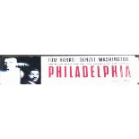 Cinema interest. A large single sided plastic canvas movie poster for Philadelphia, 305 x 120cm.