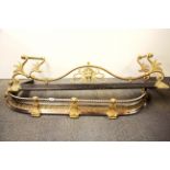 An impressive chromium plated and gilt brass fire place fender, L. 126cm, together with a further
