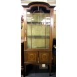 An Edwardian inlaid mahogany display cabinet, W. 69cm. H. 188cm. A/F to one panel.