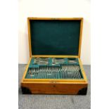 An oak cased silver plated cutlery set, case size 45 x 34 x 14cm.