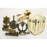 A Judaic interest, a group of menorah and other items together with a gold plated cutlery set.