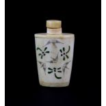 A small mid 20th Century hand decorated bone snuff bottle, H. 6cm. Condition: good.