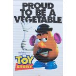 Cinema interest. A double sided printed plastic movie poster for Toy Story, Copyrighted by Disney,
