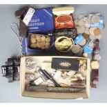 A box of mixed interesting items including a morse tapper, opera glasses, etc.