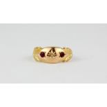 A 9ct rose gold ruby and diamond set ring, (J).