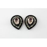 A pair of 925 silver earrings set with rose quartz, white stones and black spinels, L. 1.9cm.