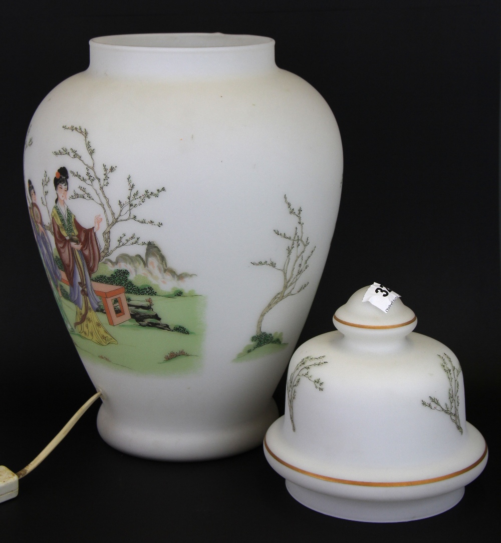 A Chinese milk glass jar and cover converted into a table lamp, H. 45cm. - Image 2 of 2