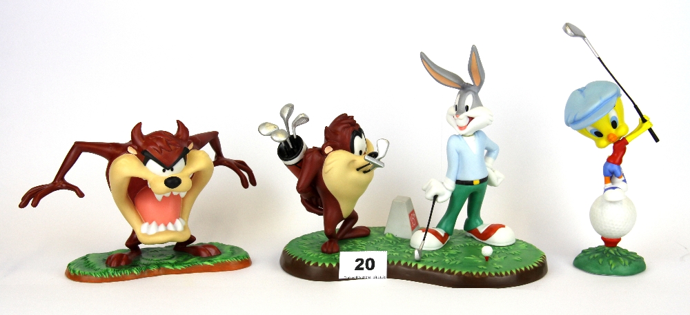 Two Coalport porcelain figures of Looney Tune characters playing golf and a further Wedgwood