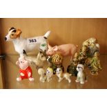 A Beswick figure of a Jack Russel Terrier together with other ceramic figures.