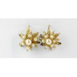 A pair of Victorian yellow metal "embroidered" pearl earrings, L. 1.6cm.