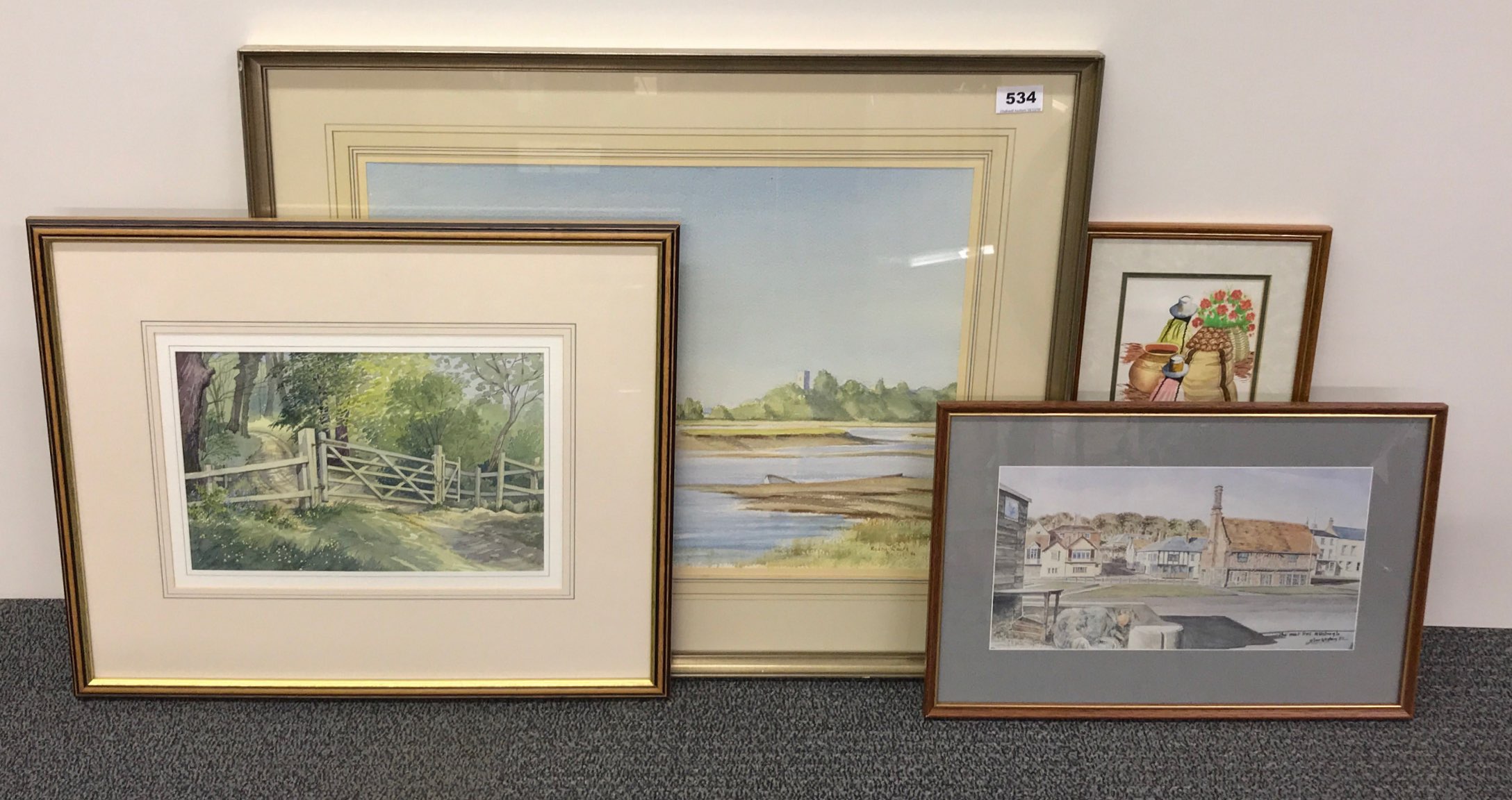 A framed watercolour by Roger Corfe (1912-2004), frame size 70 x 56cm. Together with a framed
