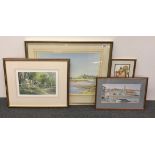 A framed watercolour by Roger Corfe (1912-2004), frame size 70 x 56cm. Together with a framed