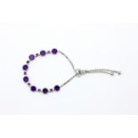 A 925 silver amethyst set adjustable bracelet.