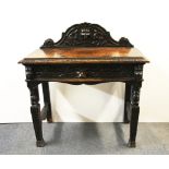 A Victorian carved oak single drawer hall table, W. 92cm. H. 102cm.