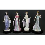 Four Coalport porcelain figures with plinths including 'Queen of Sheba', 'Salome', 'Helen of Troy'