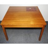 A 1970's tile topped teak coffee table, 69 x 69 x 44cm.