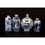Four Chinese hand painted porcelain snuff bottles, tallest H. 9cm.