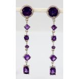 A pair of 925 silver drop earrings set with amethysts, L. 6cm.