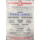 A 1957 Royal Variety Performance poster starring Mario Lanza, Judy Garland,