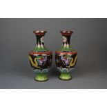 A pair of Chinese cloisonne enamel on copper vases, H. 27cm. Condition: Very minor impact damage