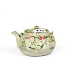 An early 20th Century Chinese enamelled handmade grey clay Yixing Terracotta teapot, H. 9cm.